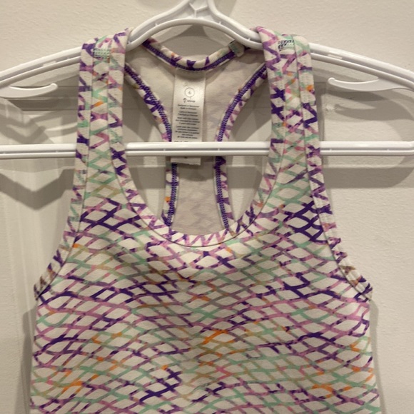 Ivivva White Racerback Tank Top with Pink, Purple, Orange & Green Wavy Grid - Picture 2 of 5